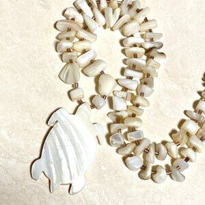 Bohemian Natural Shell Turtle Pendant Necklace, Beaded Necklace